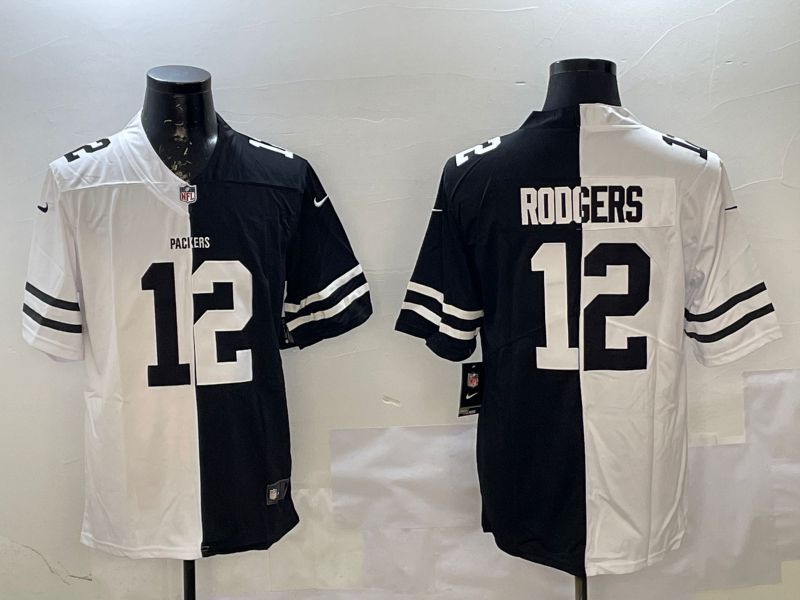 Men Green Bay Packers #12 Rodgers White Black Fashion 2025 Nike Limited NFL Jersey style 1->green bay packers->NFL Jersey